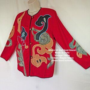 Allure 44" bust blazer, Made in India, VTG 1980s, Cotton / Rayon mix, Statement!